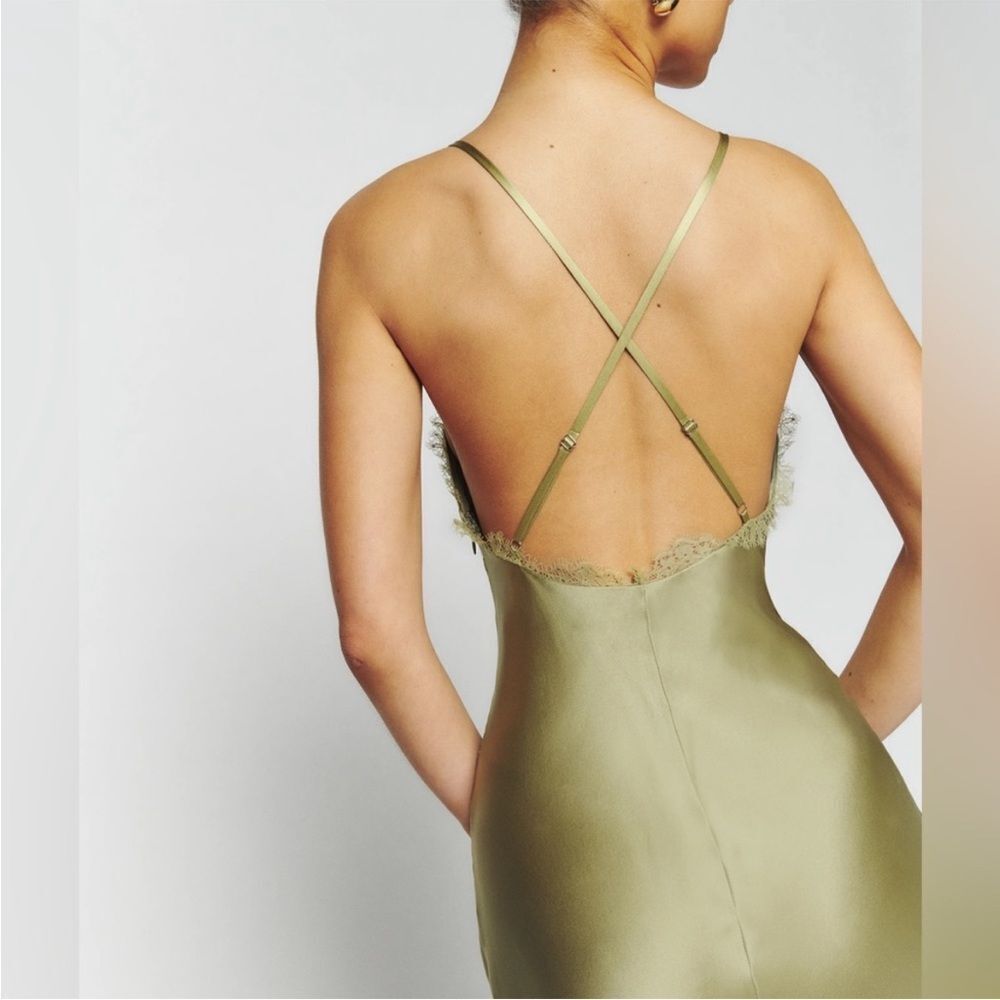 NWT Reformation Maysen Silk Dress - Olive Oil size 10 - Picture 6 of 15